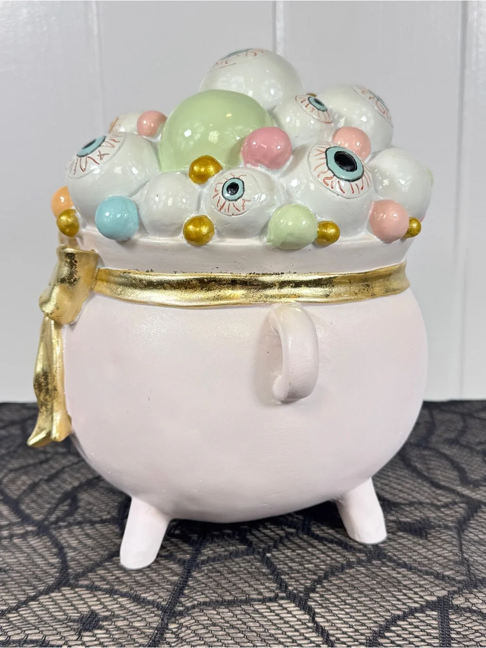 NEW Pastel Eyeball Cauldron Halloween Figurine